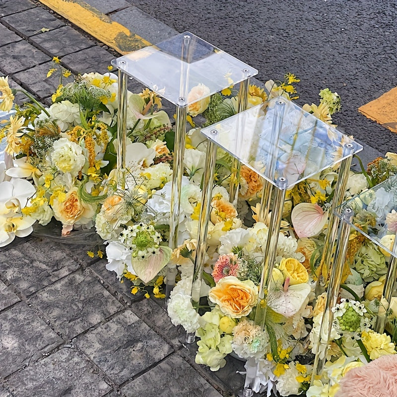 4pcs Transparent Acrylic Wedding Centerpieces - Tall 60cm (59.94cm) Square/Cube-like /Standing Vases, Heavy-Duty Table/Flower Stands for Large Bouquets, White/ Floral Arrangements (Compatible with Roses, Peonies) - Event & Party Decor