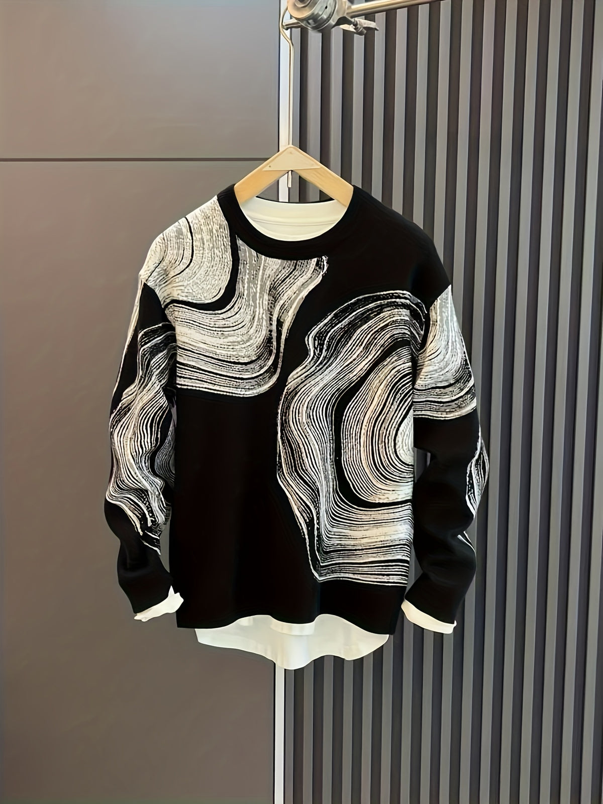 Temujin OBM Men's Fashionable Trendy Creative Jacquard Round Neck Long Sleeve Pullover Sweater