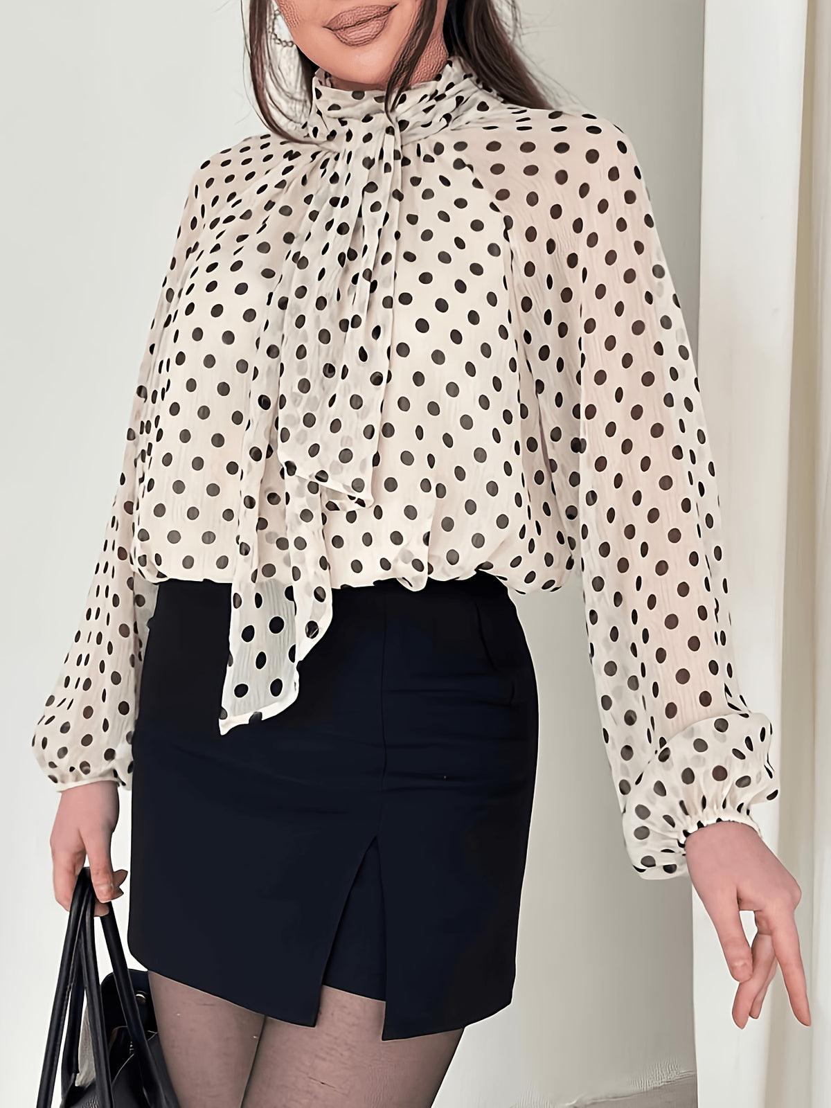 Women's New British-Style Polka Dot Casual Bow Blouse, Office Wear, Daily Commute