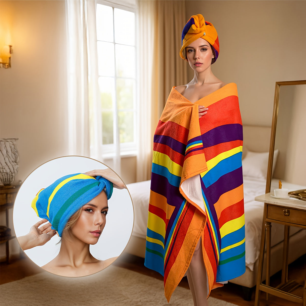 2pcs Microfiber Towel Set with Hair Wrap - Soft, Quick-Drying & Comfortable for Slim and Curvy Women, Secure Wrap Design, Wash Cloths