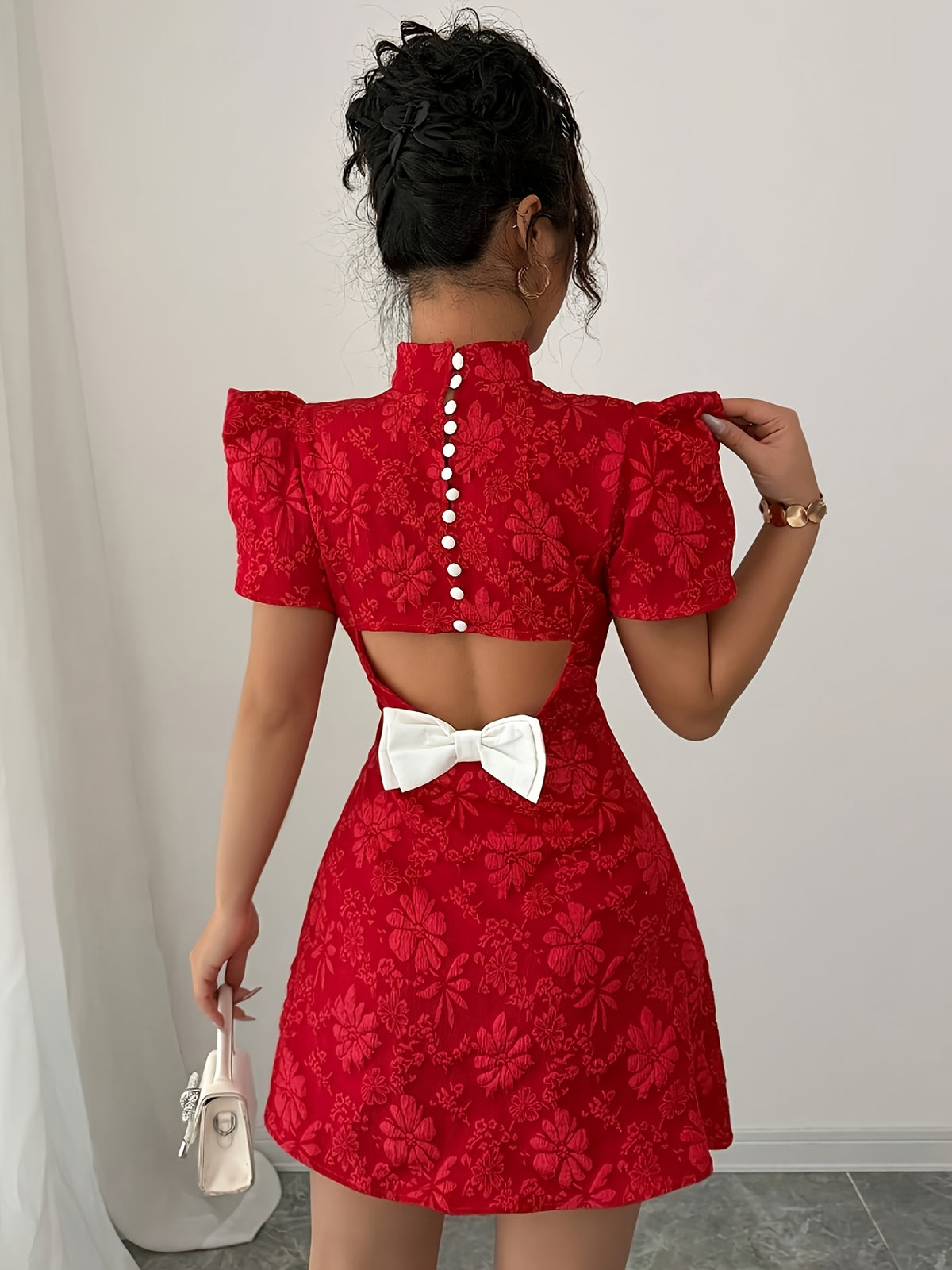 Women's Elegant Formal Party dress - High Neck flared hem, Non-Stretchy fabric for Weddings, Business Events, Evening Outfits - Year-Round Party Attire, Wedding Guest Attire, Nonstretch Fabric