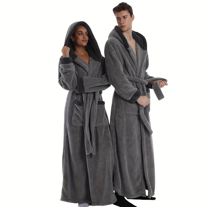 1pc Extra Long Robe - Thick Winter Robe with Hood, Plush Fleece-like Texture, Elegant Home & Travel Robe for Women/Men, RedPurple/Pink/ - Cozy, Wash Cloths