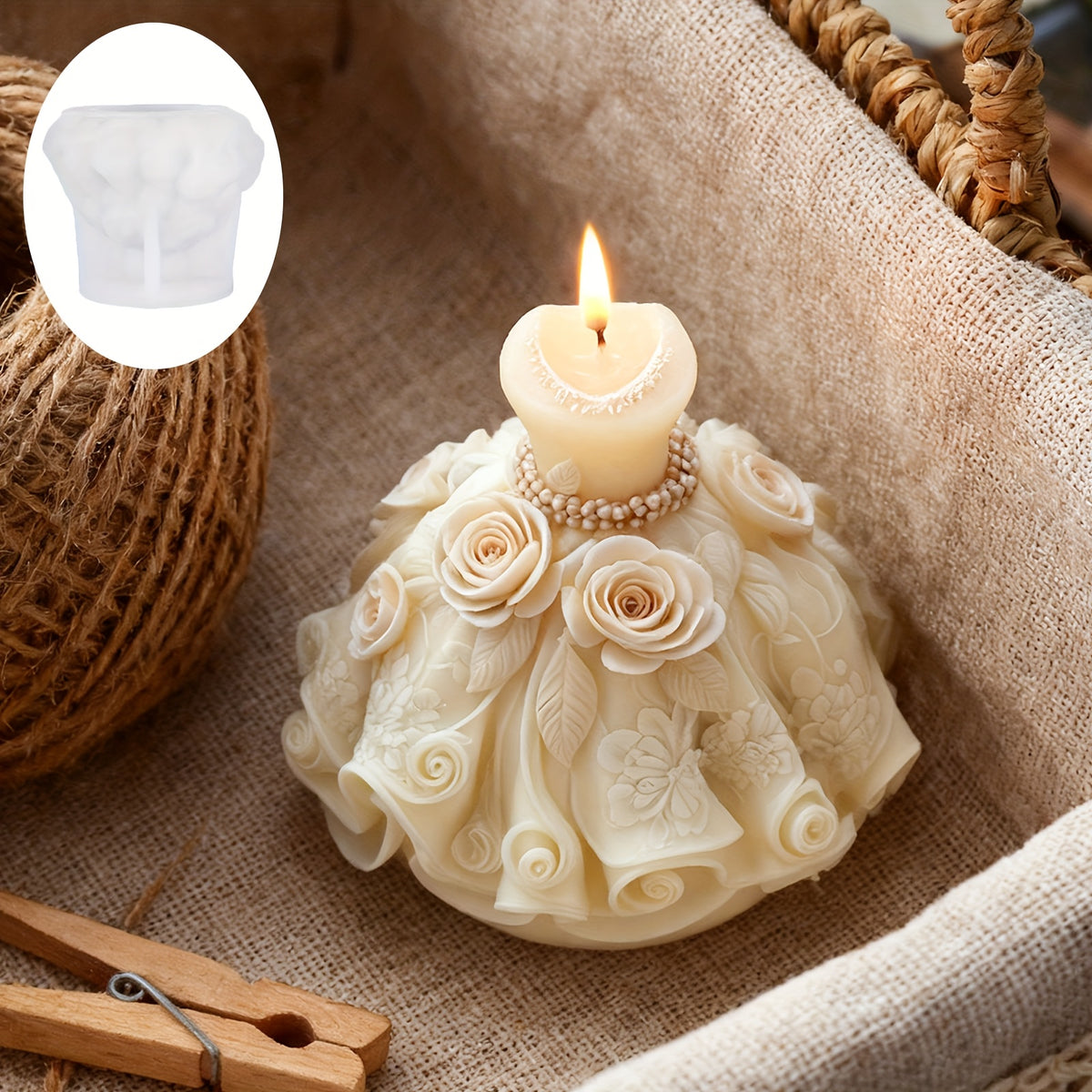 3D Rose Wedding Dress Mold - Reusable Silicone Candle/Resin/Soap/Plaster Molds with Ruffled Train, Layered Petticoat & A-Line Silhouette for DIY Wedding Favors, Anniversary Gifts, Bridal Crafts (Easy Release, Durable)