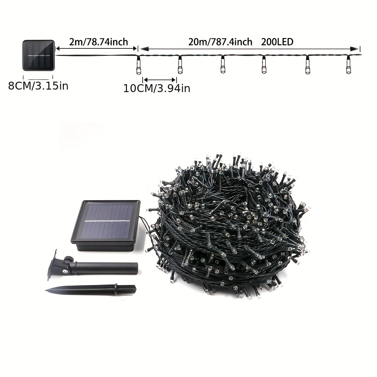 1pc Solar String Lights 72ft 22m 200LEDs 8 Lighting Modes Solar Powered Outdoor Lighting Christmas Fairy Lights for Xmas Tree Garden Homes Ambiance Wedding Lawn Party Decor, Holiday Decorations, Festive Ambiance, Ambient Lighting, Decorative Lighting, En