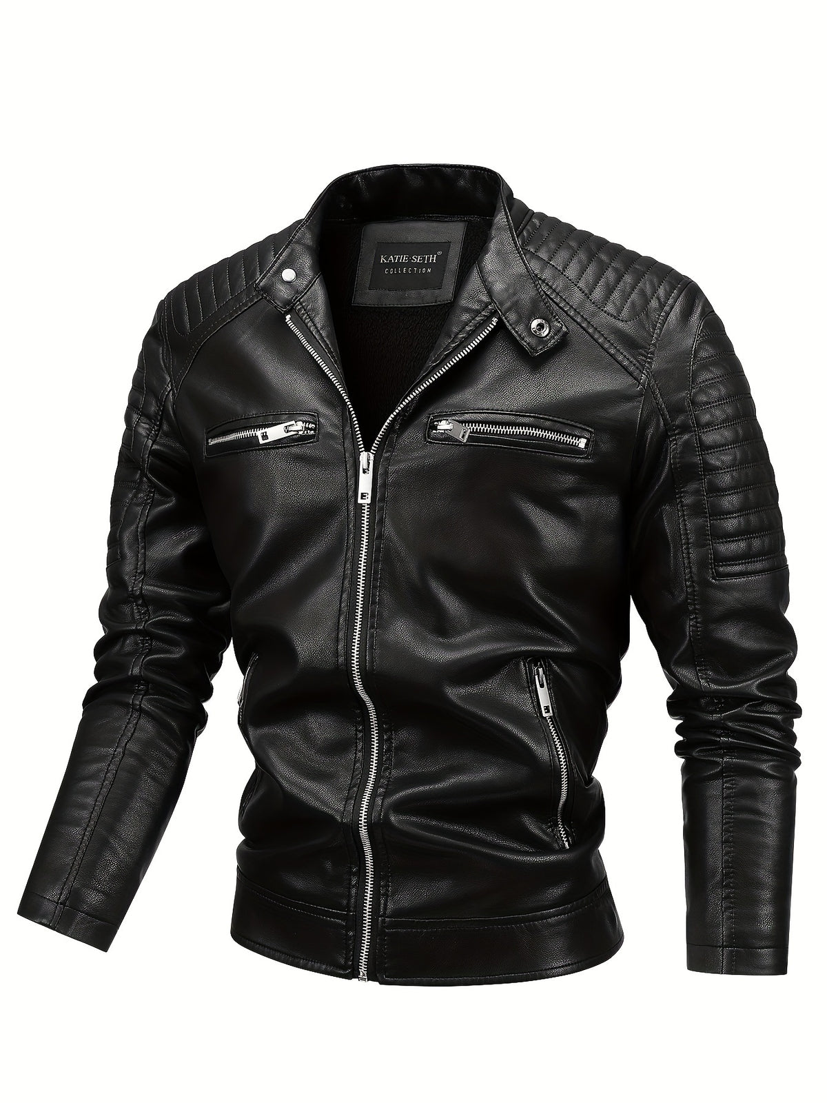 Men's Casual PU Leather Jacket, Warm Thick Retro Fleece Lined Biker Jacket For Fall Winter, Gift