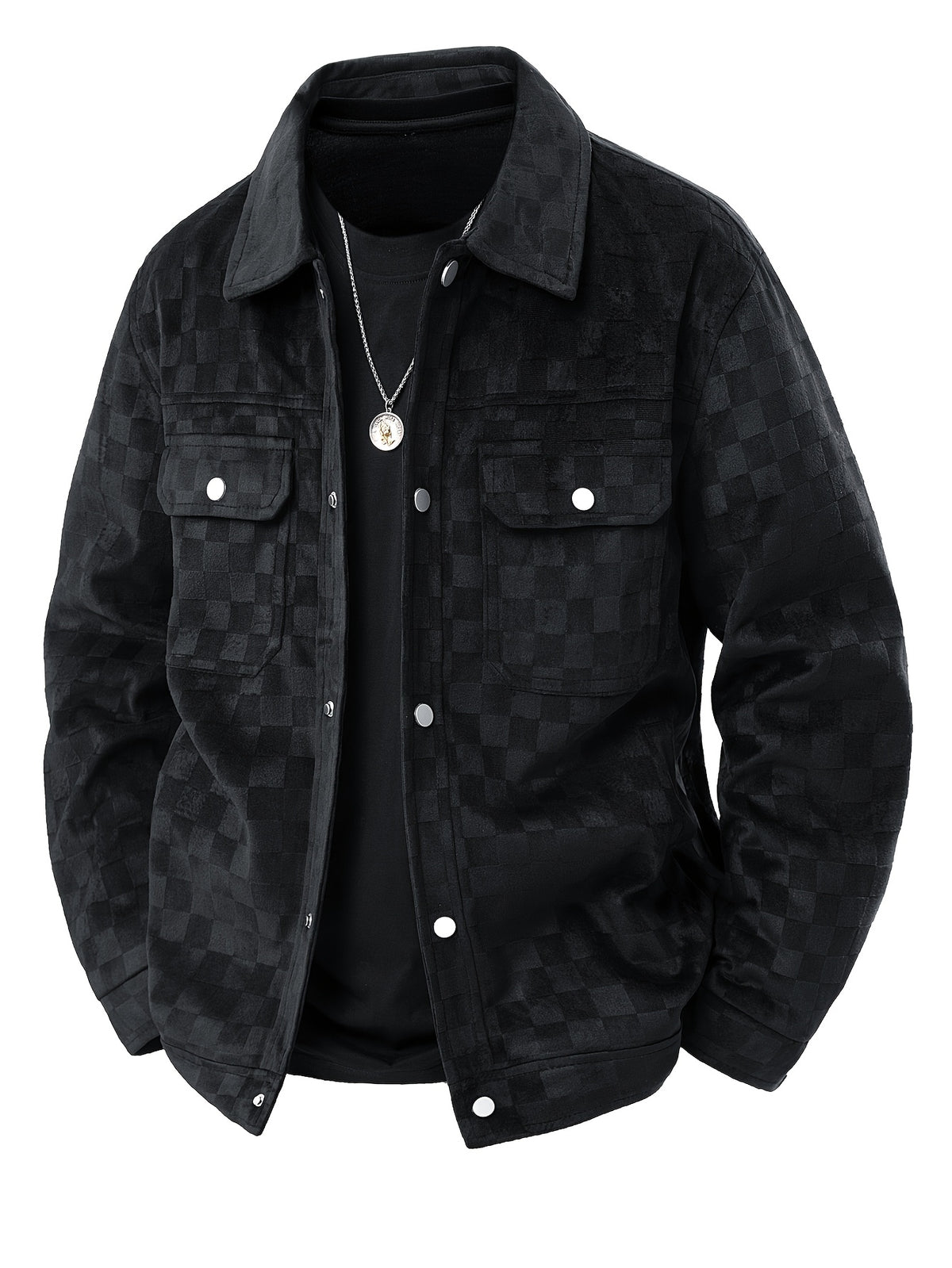 Men's Lightweight Business Casual Jacket - Formal & Everyday Coat with Button-front Closure, Chest Pockets - Machine Washable Polyester Outer for Office, Events, Casual Attire - Elegant Men's Outerwear, Office Attire, Checkered Pattern, Structured Fit, O