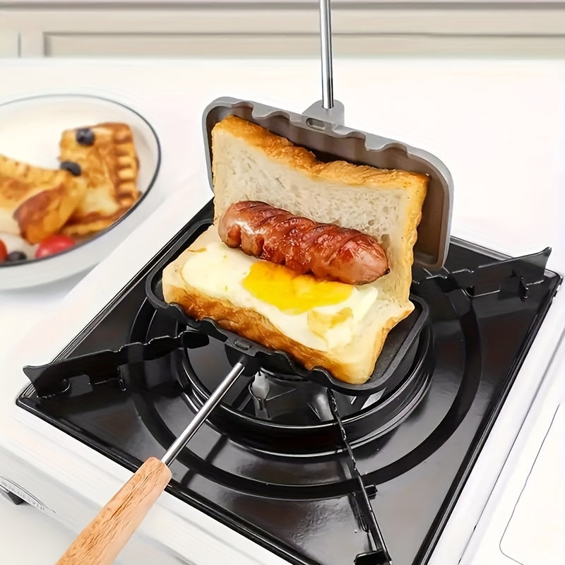 1pc Sandwich Frying Pan, Aluminum Baking Pan Flip Frying Pan, Sandwich Maker, Suitable For Grilled Cheese, Pancakes, Omelettes, Hot Dogs, Bread And Toast, Kitchen Gadget Cookware For Restaurants, Food Trucks