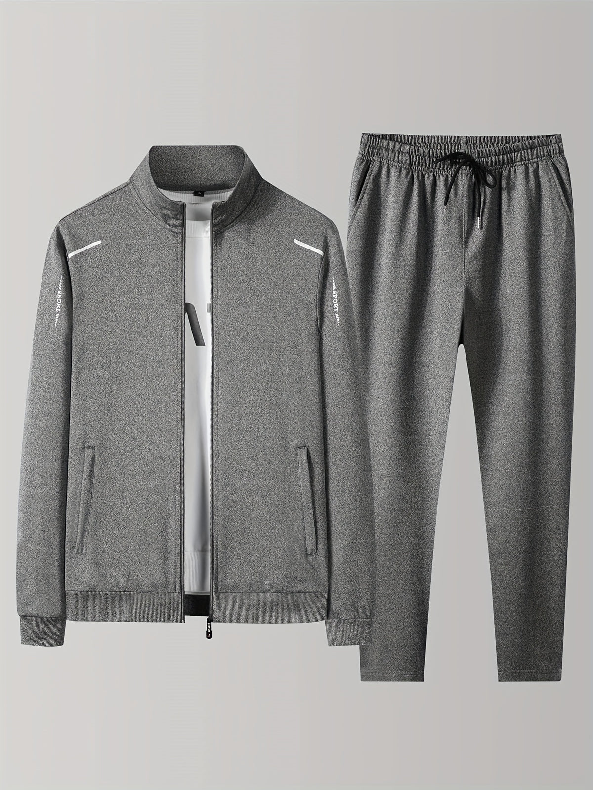 Two Piece Outfits For Men, Men Classic Design Zipper Up Jacket And Sweatpants Drawstring Pants