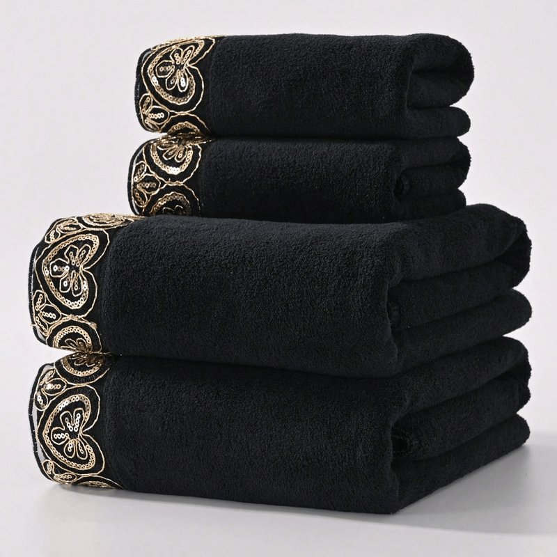 4pcs Set 2pcs 34*75cm+2pcs 70*140cm Romantic Love Lace Towels Microfiber Coral Fleece Soft Comfortable Absorbent Non-Shedding Hair Washing Bath Towel Bath Towel Set for Home Use