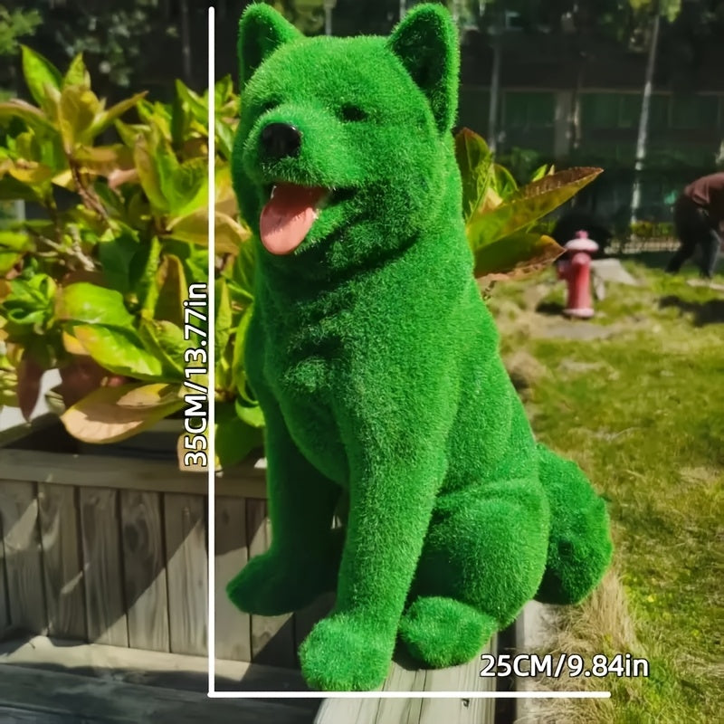 1pc Resin Green Velvet Coated Dog Decorative Statue, Perfect for Garden, Yard, Patio, Or Lawn Decoration, Ideal Easter Gift. Parkour Decor