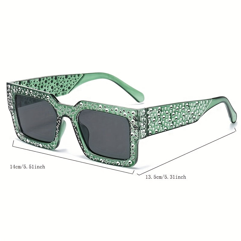 Unisex Rhinestone-Embellished Square Fashion Glasses - Sparkling Black & Golden Polycarbonate Lenses for Parties, Daily Wear, and Gifting, Party Accessories, Stylish Eyewear, Durable Eyewear