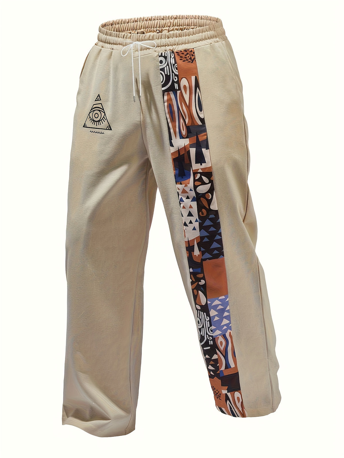 Mid-waist ethnic style retro distressed design, perfect for daily wear and vacation. Features drawstring elastic waist, 3D printing, suitable for spring and summer., Casual Wear, Spring Fashion, Vintage Look, Boho Chic, Lightweight Material, Breathable F